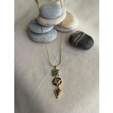 Triya Wear Studio Art Deco Üç Taşlı Zincir Kolye