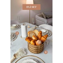 Edora Home 2’li Set Parlak Altın Dik Kağıt Havluluk Yuvarlak Ekmek Sepeti Mutfak Seti