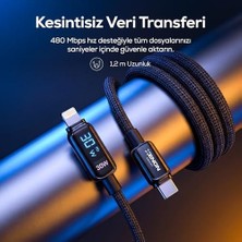 Sefa Ticaret Xenon Smart Type-C To Lightning iPhone Şarj Kablosu | 30W Pd Hızlı Şarj 2m LED Örgü 480MBPS X6427