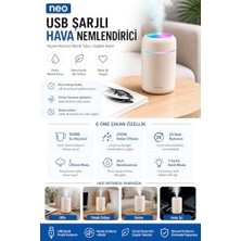 Sefa Ticaret Neo Şarjlı Hava Nemlendirici 300ML Rgb Işıklı Type-C Buhar Makinesi Sessiz Ortam Nemlendirici Aroma Difüzörü 1 Adet Filtre Hediye