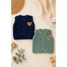Beniizle Ayıcık Nakışlı Çıtçıtlı Welsoft Unisex 2'li Bebek Yelek