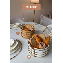Edora Home 2’li Set Parlak Altın Yuvarlak Ekmek Sepeti Yuvarlak Ekmek Sepeti Mutfak Seti
