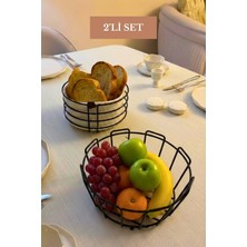 Edora Home 2’li Set Siyah Yuvarlak Ekmek Sepeti Oval Köşeli Meyve Sepeti Mutfak Seti