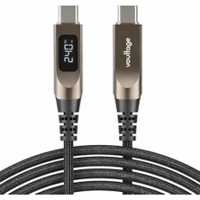 Sefa Ticaret Type-C To Type-C 240W 1.2 M Dijital Watt Göstergeli Metal Uçlu Şarj Kablosu iPhone 17, 16, 15,  Galaxy S24, S23, Pixel, Ipad, Macbook, Nintendo, Xiaomi Uyumlu, Siyah