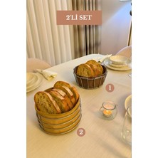 Edora Home 2’li Set Mat Gümüş Yuvarlak Ekmek Sepeti Oval Köşeli Ekmek Sepeti Bej Mutfak Seti