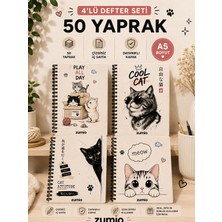 Zumio 4'lü A5 Kedi Temalı Çizgisiz Defter Seti – 50 Yaprak,