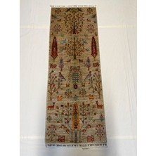 El Dokuma Afgan Halı Hayat Ağaç Desenli Kök Boya Yolluk 79 x 212 cm