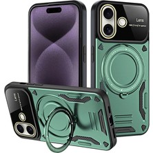 Magicool Iphone 16 Kılıf Joy Lens Standlı Kapak - Koyu Yeşil