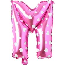 Sefa Ticaret M Harfi 16 Inç Pembe Kalpli Renk Folyo Balon 36 cm (Pembe)