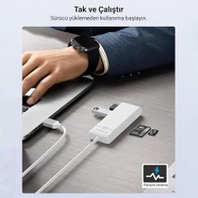 Sefa Ticaret Type-C To 3.0 Tf Sd Kart Okuyucu 3 Portlu USB 3.0 Çoklayıcı Adaptör Beyaz