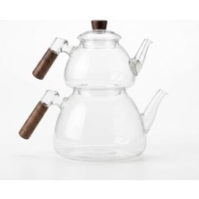 Sefa Ticaret 1800 ml + 550 ml Akasya Cam Çaydanlık Takımı - Ahşap Kulplu, Isıya Dayanıklı Borosilikat Şeffaf Çaydanlık, Yaylı Süzgeçli Şık Lüks Tasarım