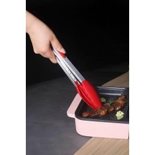 Sefa Ticaret Çelik Silikon Maşa 33 cm Kırmızı Mutfak Biftek Barbekü Salata Ekmek Maşası MT145