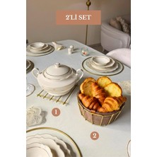 Edora Home 2’li Set Mat Gold Nihale Oval Köşeli Ekmek Sepeti Bej Mutfak Seti