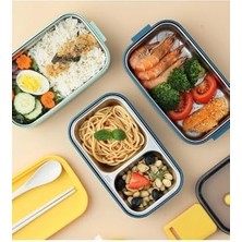 Sefa Ticaret Beslenme Kutusu Iki Katlı - Paslanmaz Çelik - 1400ML (Kaşık ve Çatal) Lunch Box (Yeşil)
