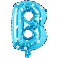 Sefa Ticaret B Harfi 16 Inç Mavi Yıldızlı Renk Folyo Balon 36 cm (Mavi)
