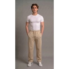 BETES Erkek Bej Pike Kumaş Bol Kesim Baggy Cepli Bağcıklı Pantolon