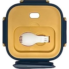 Sefa Ticaret 500ML Lunchbox Tek Katlı Çelik Sefer Tası Yemek Kutusu (Lacivert-Sarı)
