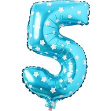 Sefa Ticaret 5 Rakamlı 16 Inç Mavi Yıldızlı Folyo Balon 36 cm (Mavi)