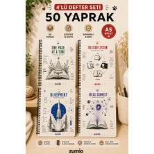 Zumio Motivasyon ve Planlama Temalı 4'lü A5 Çizgisiz Defter Seti 50 Yaprak