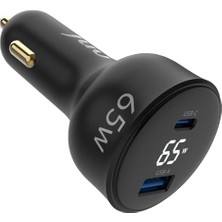 Sefa Ticaret 65W LED Ekranlı Type-C + Usb-A Araç Şarj Aleti iPhone & Android & Notebook Araç Içi Şarj Cihazı