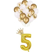 Sefa Ticaret 5 Rakam Gold Folyo Balon, Kral Tacı ve Konfetili Gold Balon