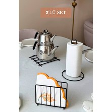 Edora Home 3’lü Set Siyah Kafes Peçetelik Dik Kağıt Havluluk Nihale Mutfak Seti