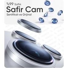 Sefa Ticaret iPhone 17 Pro / 17 Pro Max / 16 Pro / 16 Pro Max ile UYUMLU%100 Orijinal Gerçek Safir Cam Cihazın Kendi Lensleri ile Aynı Kalitede Lens Koruyucu Kamera Camı (Gümüş)