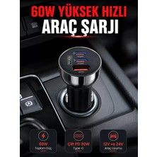 Nemere Ithalat Pd 30W Çift Usb-C Araç Şarj Cihazı 60W Hızlı Şarj Adaptörü