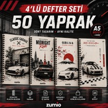 Zumio 4'lü A5 Araba Temalı Çizgisiz Defter Seti 50 Yaprak