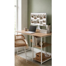 Ayz Vienna 2 Raflı Metal Ayak Çalışma Masası Laptop Masası Bilgisayar Masası 60X120CM Beyaz-Çam