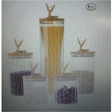 Sefa Ticaret (9X20 Cm) 1 Adet Geyikli Cam Saklama Kavanozu Geyik Başı Gümüş Renk Hava Geçirmez Y-411,ŞEFFAF