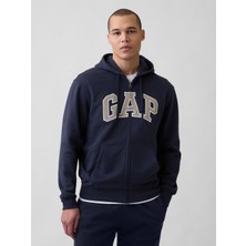 Gap Erkek Lacivert Vintagesoft Arch Logo Tam Fermuarlı Sweatshirt