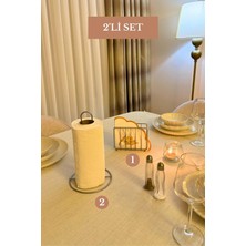Edora Home 2’li Set Mat Gümüş Kafes Peçetelik Dik Kağıt Havluluk Mutfak Seti
