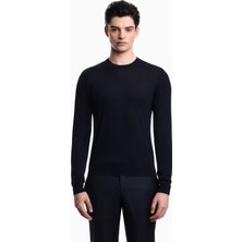 Emporio Armani Erkek Regular Fit Pamuklu Bisiklet Yaka Uzun Kollu Lacivert Kazak EM005803 AF25400-UB102