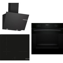 Bosch Indüksiyon Ocaklı Siyah 3 Lü Ankastre Set 645 ( HUA717BA0T - PUG61KAA5E - DWK66PJ60T ) - Buhar Destekli