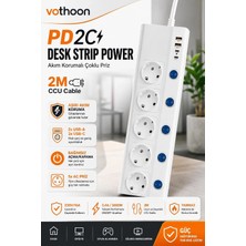 Magicool 5’li Akım Korumalı Çoklu Priz 2 Metre Kablolu 3680W 16A 5 Anahtarlı 2usb-A 2 Usb-C Pd 20W Hızlı Ftr-28