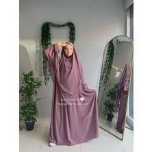 Yüsra Collection Tesettür Liza Kol Bağlama Elbise ve Uzun Boy 3 Katlı Sufle 2'li Takım