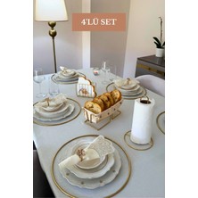 Edora Home 4’lü Set Parlak Altın 6'lı Supla Kafes Peçetelik Dik Kağıt Havluluk Dikdörtgen Ekmek Sepeti Mutfak Seti