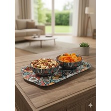 Sefa Ticaret Metal Mozaik Desenli 2’li Servis Kasesi Seti, Çift Bölmeli Meze, Sos ve Kuruyemiş Sunum Kabı, Kaymaz Metal Servis Tepsili, Şık ve Dayanıklı Sofra Aksesuarı, Ev, Misafir Sunumlarına Uygun