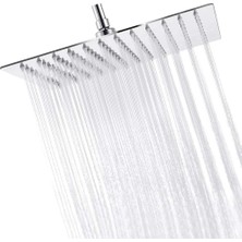 Sefa Ticaret 25X25 cm Kare Paslanmaz Çelik Tepe Duş Başlığı - Kireç Önleyici Silikon Nozullu, Ultra Ince Tasarım, Geniş Yağmur Akışlı Banyo Duş Başlığı, Krom
