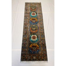 El Dokuma Afgan Halı Sultani Desenli Kök Boya Yolluk 84 x 264 cm