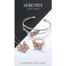 Serenity Pembe Zirkon Taşlı Kelebek Çelik 3 Lü Set