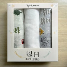 Lief Home 3’lü Müslin Örtü Seti | 75X85 cm | %100 Pamuk | Yenidoğan Için Kutulu
