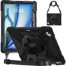 Spia iPad Air 13 2025 M3 Kılıf Omuz Askılı Üstün Tank Koruma Dönen Standlı El Kayışlı Spıa