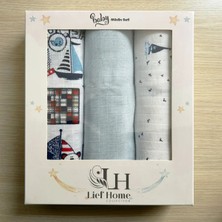 Lief Home 3’lü Müslin Örtü Seti | 75X85 cm | %100 Pamuk | Yenidoğan Için Kutulu