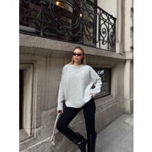 Trendparis Oversize Bisiklet Yaka Yumuşak Dokulu Triko Kazak Gri