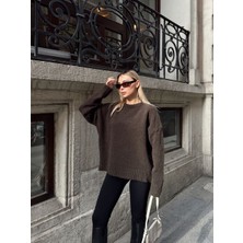 Trendparis Oversize Bisiklet Yaka Yumuşak Dokulu Triko Kazak Kahverengi