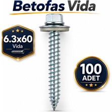 Badem10 100 Adet Betofast 6.3X60 mm Sivri Uçlu Çatı Beton Ağaç Vidası Epdm Pullu Trapez Sac Panel Vidası