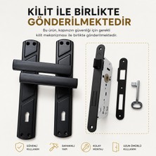 Gümüş Lüx Lama Aynalı Kapı Kolu ( Oda ) Mat Siyah Ve 40MM Siyah Sessiz Kilit