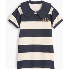 Gap Kız Bebek Lacivert Fransız Havlu Kumaş Logo Rugby Elbise